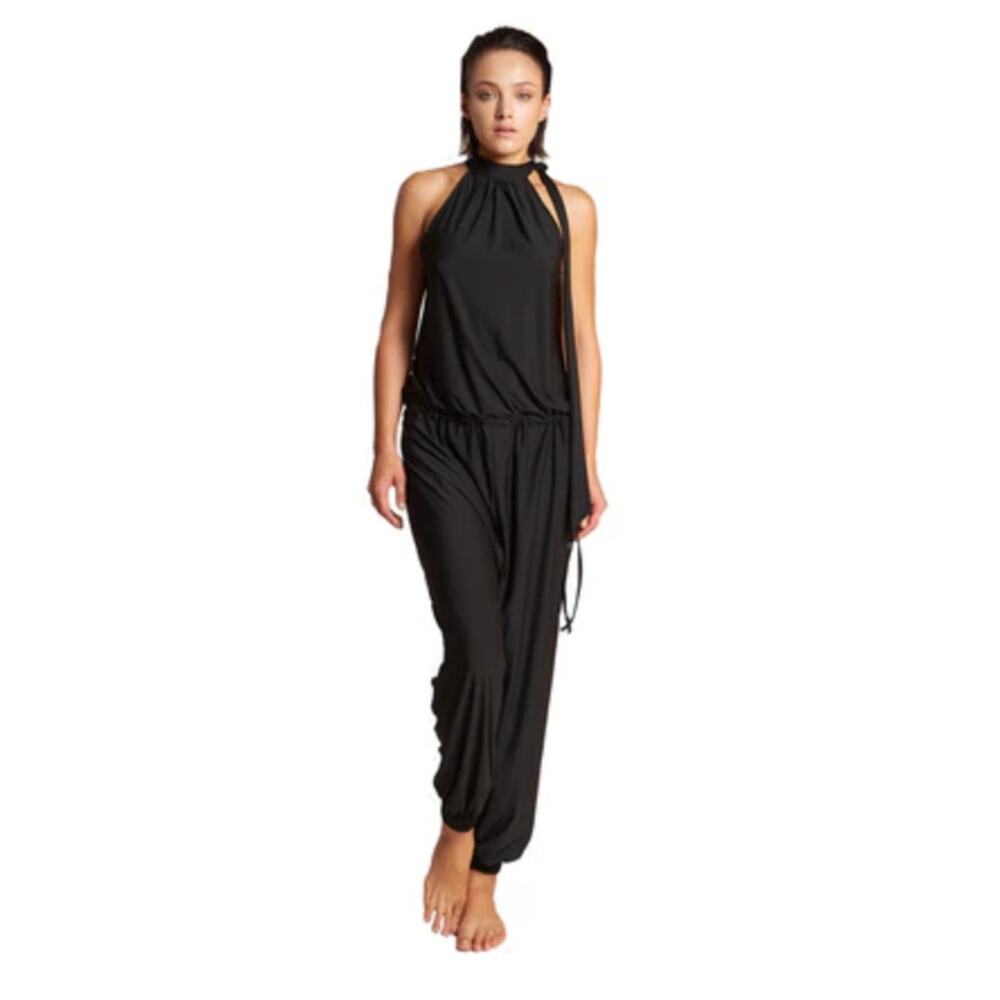 NWT LeSwim Black Jersey Knit St. John Jogger Jumpsuit Size L
